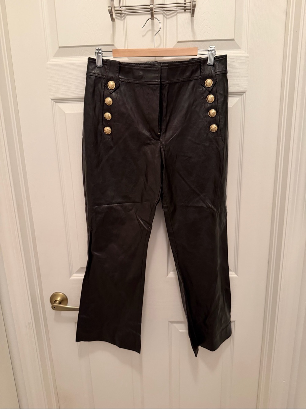 Derek Lam Black Leather Pants with Gold Buttons